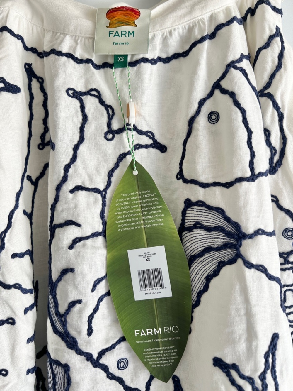 FARM Rio Off-White Fresh Fish Embroidered Midi Skirt Size XS NWT - Picture 11 of 16